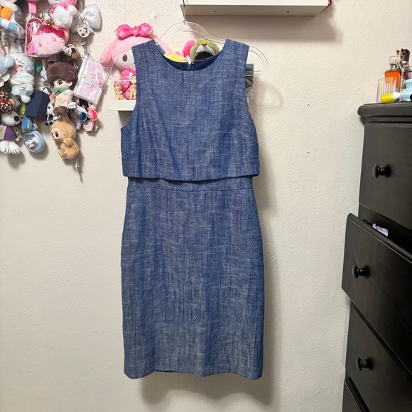 NWT J.Crew Going Places Sheath Tweed Dress Blue White Size 8 - Picture 3 of 8